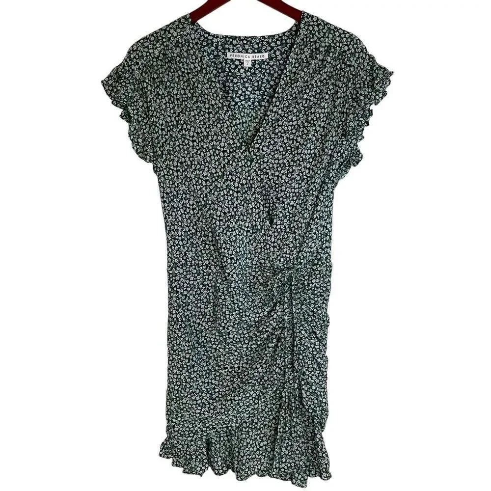 Veronica Beard Womens Marla Silk Floral Ruched Ruffled Mini Dress Green Size 8